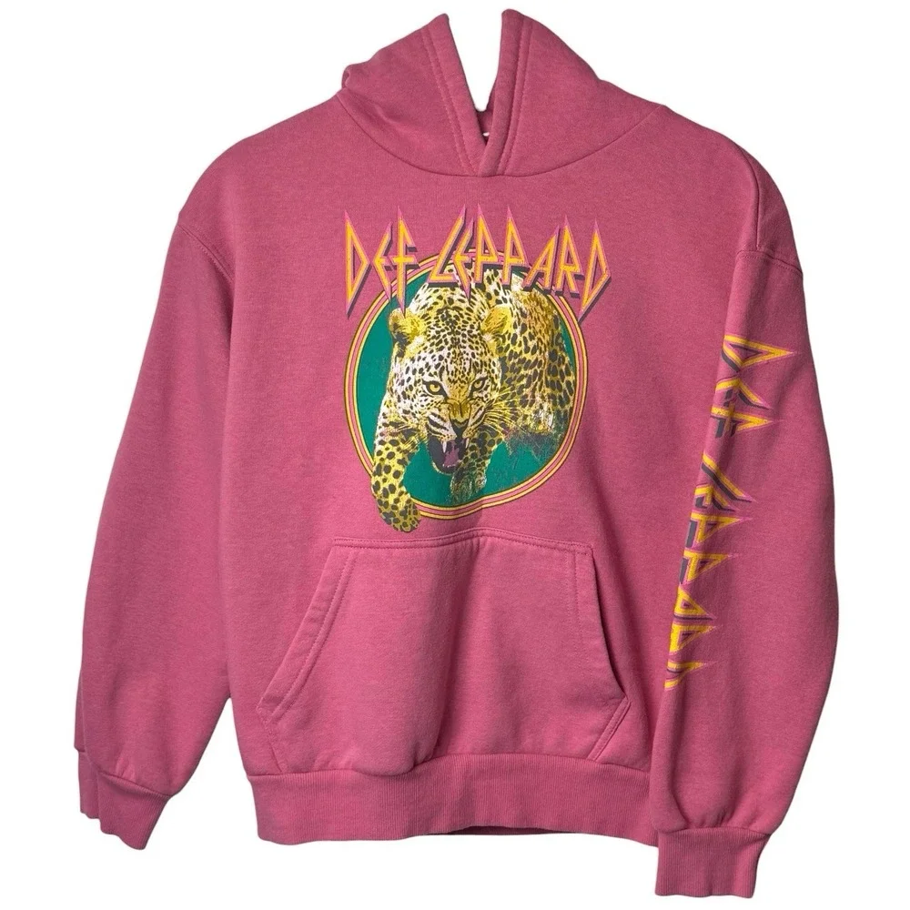 NWOT Def Leppard‎ Pink Hoodie Tour Dates Rocker Comfort Novelty Girl's M